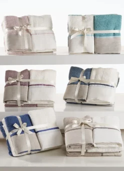 Set 2 + 2 Asciugamani CREOLE profilo Lino Panna/Grigio