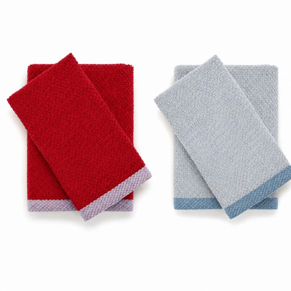 Set 2 + 2 Asciugamani in Spugna Mr & Mrs Grigio/Ciliegia