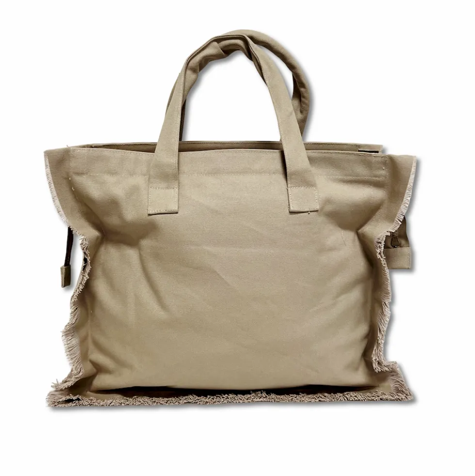 Set Borsa mare + pochette frange tortora