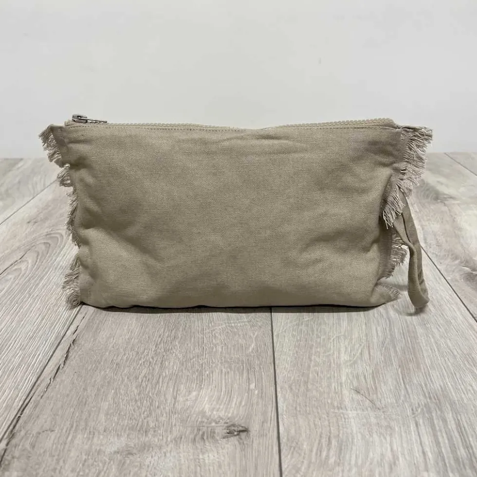 Set Borsa mare + pochette frange tortora