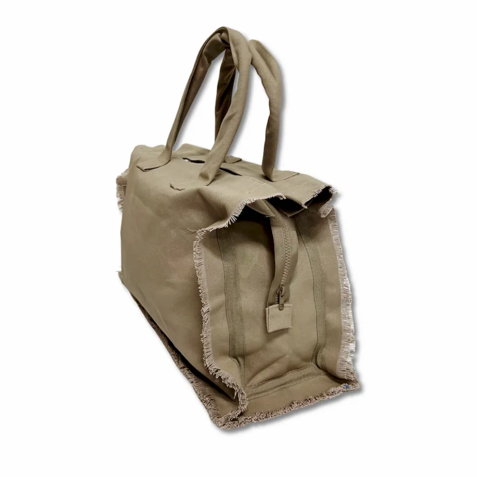 Set Borsa mare + pochette frange tortora