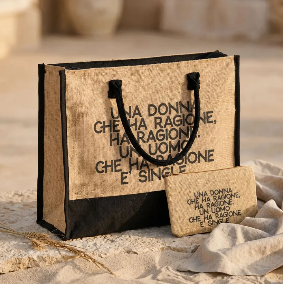 Set Borsa + Pochette di Juta Michy Donna Ragione Uomo Single
