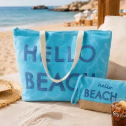 Set Borsa + Pochette in Tessuto Bria Azzurro