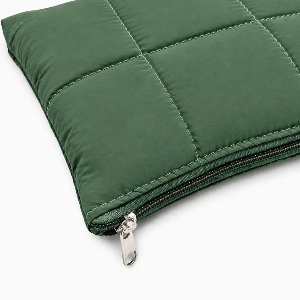 Set Borsa Tote + pochette trapuntata puffer louise Verde