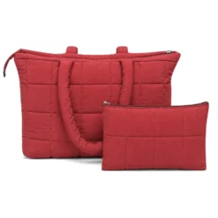 Set Borsa Tote + pochette trapuntata puffer louise Bordeaux