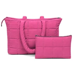 Set Borsa Tote + pochette trapuntata puffer louise Fucsia
