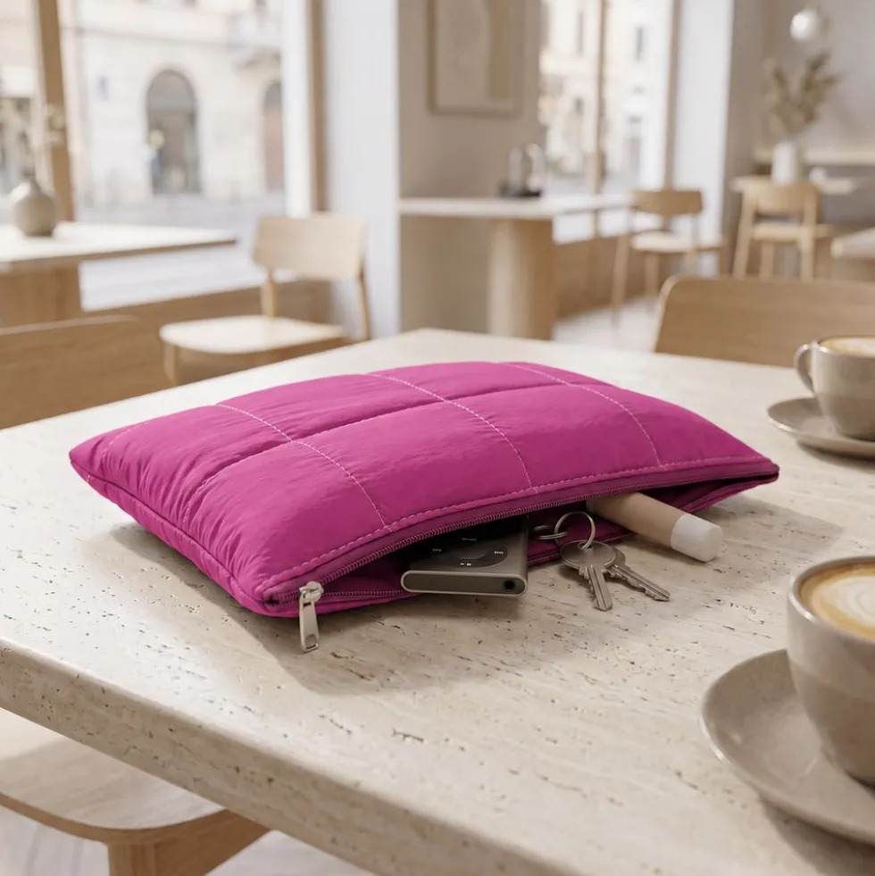 Set Borsa Tote + pochette trapuntata puffer louise Fucsia
