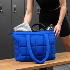 Set Borsa Tote + pochette trapuntata puffer louise blu
