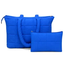 Set Borsa Tote + pochette trapuntata puffer louise blu