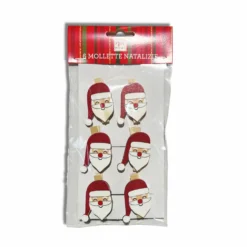Set 6 mollette chiudipacco in legno Babbo barba liscia