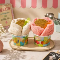 Set Regalo Coppa Gelato 2 Asciugamani Ospite - Panna & Fragola