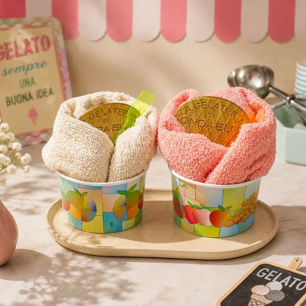 Set Regalo Coppa Gelato 2 Asciugamani Ospite - Panna & Fragola
