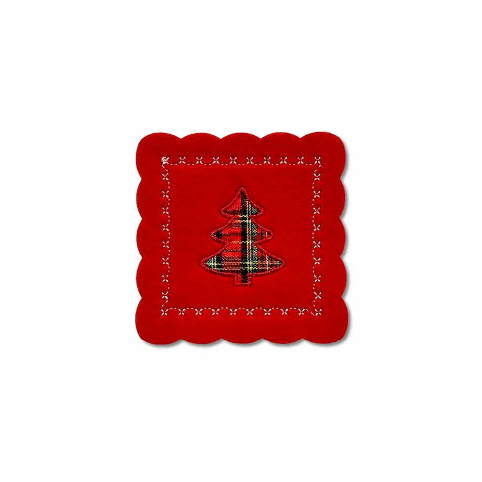 Set 6 sottobicchieri in pannolencio ricamato Albero Tartan