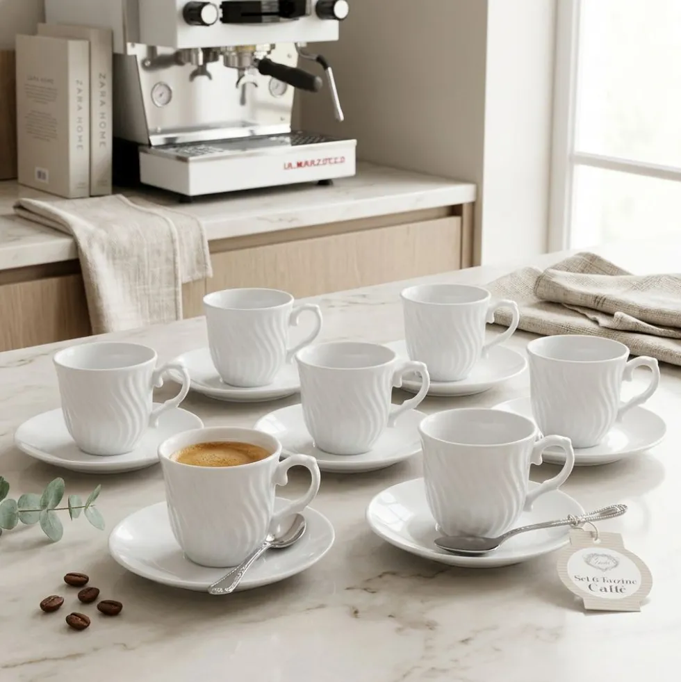 Set 6 Tazzine da Caffè con piattino in Porcellana Palermo