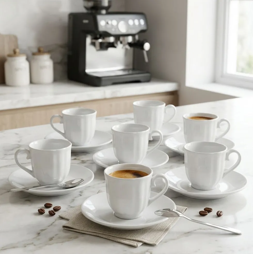 Set 6 Tazzine da Caffè con piattino in Porcellana Roma