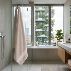 Telo bagno spugna Stripe ricamato Tortora