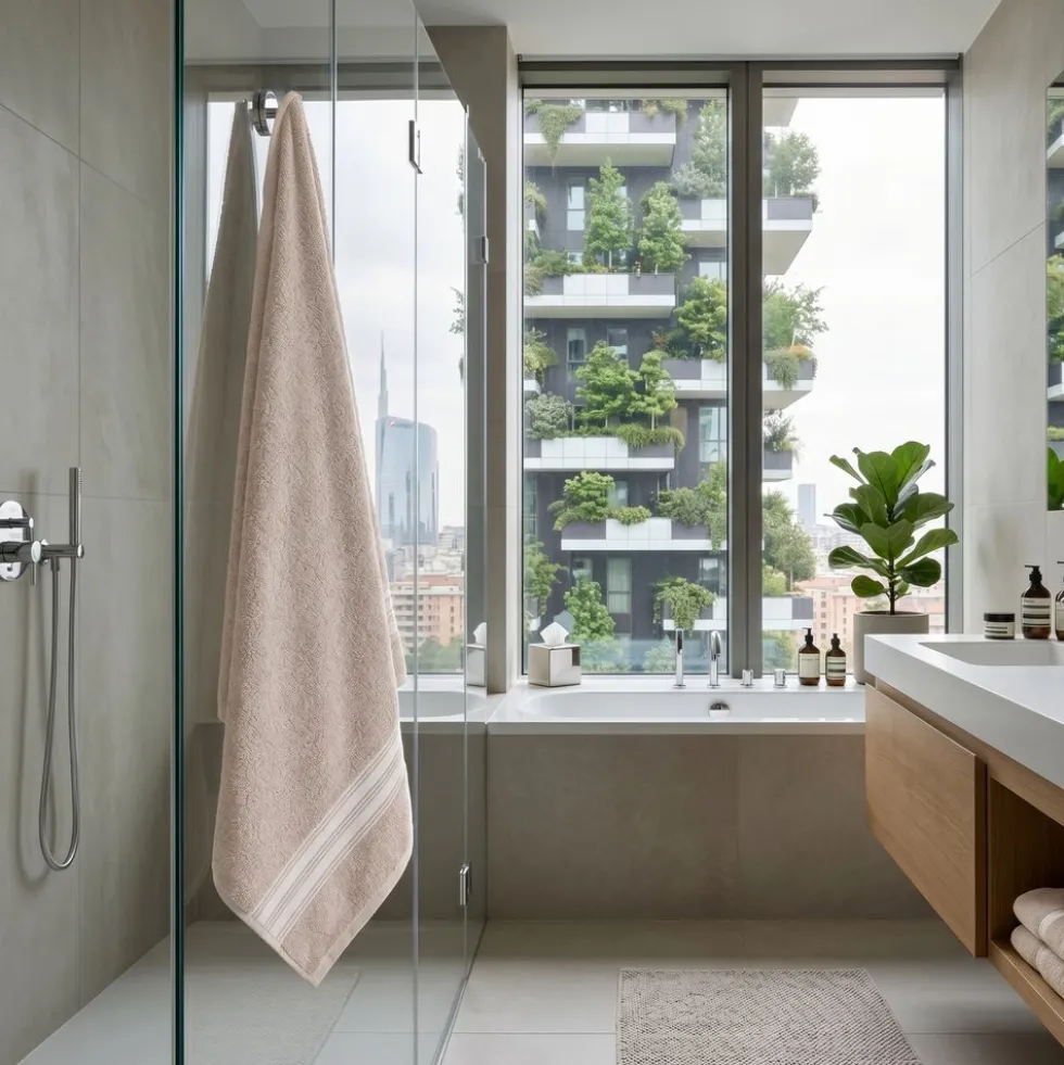 Telo bagno spugna Stripe ricamato Tortora