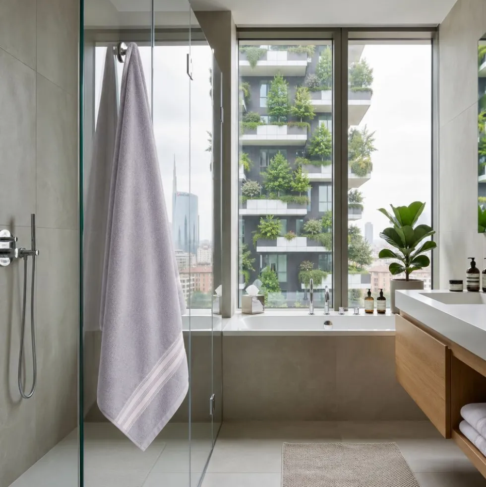 Telo bagno spugna Stripe ricamato Grigio