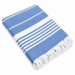 Telo Fouta spugna e tessuto Asuan con frange Blu 90 x 180