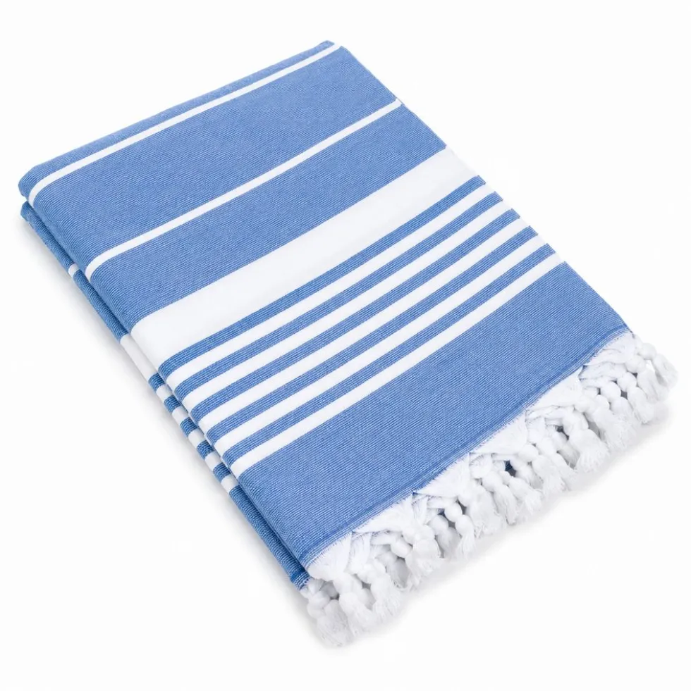 Telo Fouta spugna e tessuto Asuan con frange Blu 90 x 180