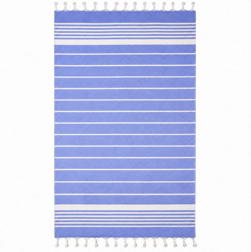 Telo Fouta spugna e tessuto Asuan con frange Blu 90 x 180