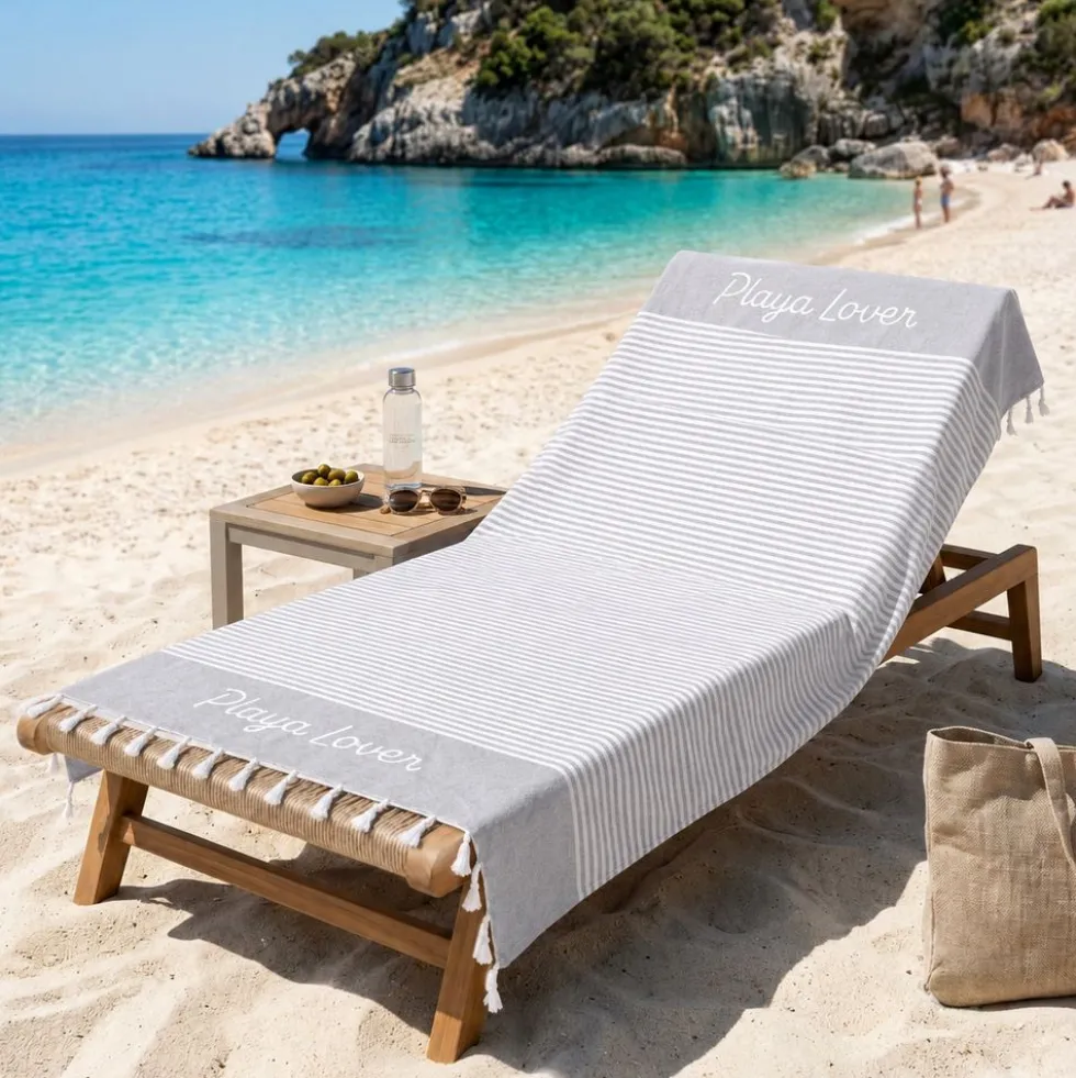 Telo Mare Fouta con frange Playa Lover Grigio 90x170