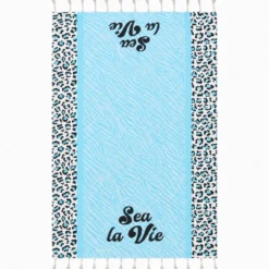 Telo Mare Fouta stampato con frange Sea La Vie Azzurro 90x170