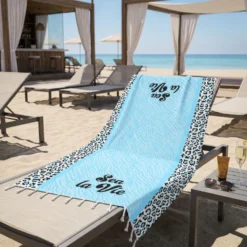 Telo Mare Fouta stampato con frange Sea La Vie Azzurro 90x170