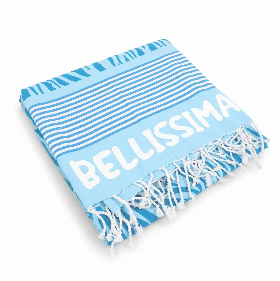 Telo Mare Fouta stampato con frange Bellissima Azzurro 90x170