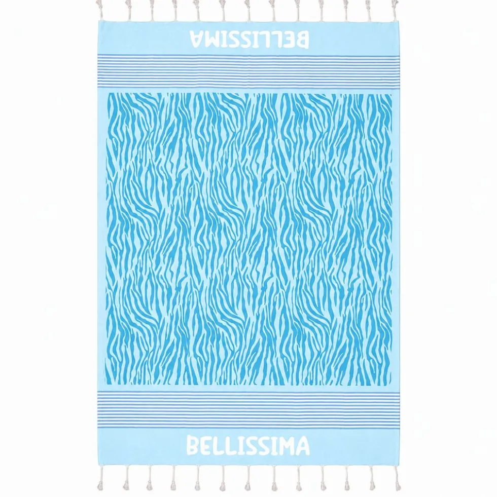 Telo Mare Fouta stampato con frange Bellissima Azzurro 90x170