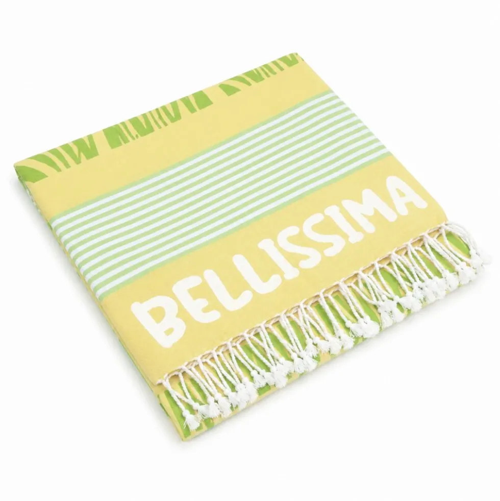 Telo Mare Fouta stampato con frange Bellissima Verde 90x170