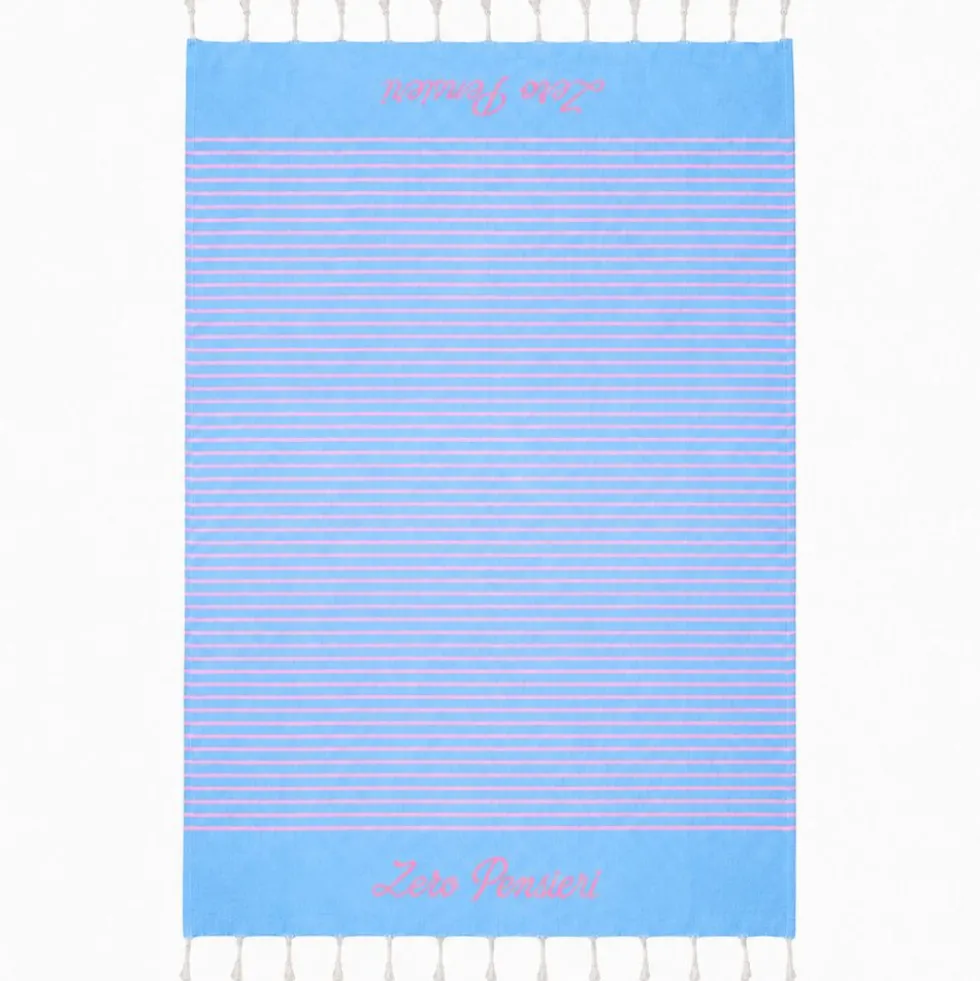 Telo Mare Fouta stampato con frange Zero Pensieri Azzurro 90x170