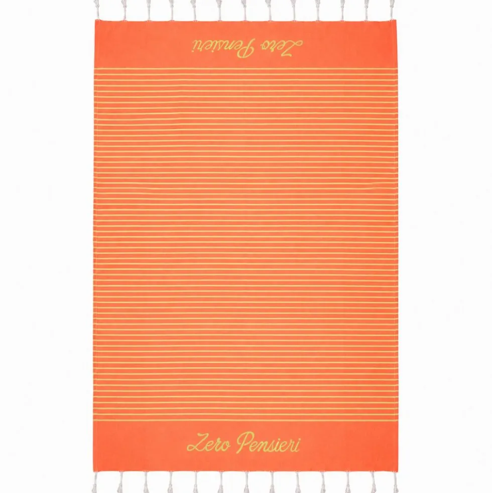 Telo Mare Fouta stampato con frange Zero Pensieri Arancione 90x170