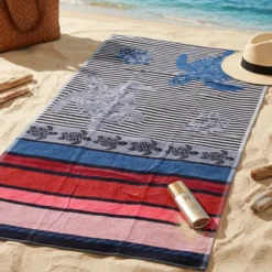 Telo Mare Spugna Jacquard Caretta Rosa 90 x 165