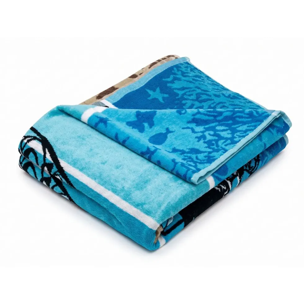 Telo Mare Spugna Jacquard Dolphin Jump Turchese 90x165