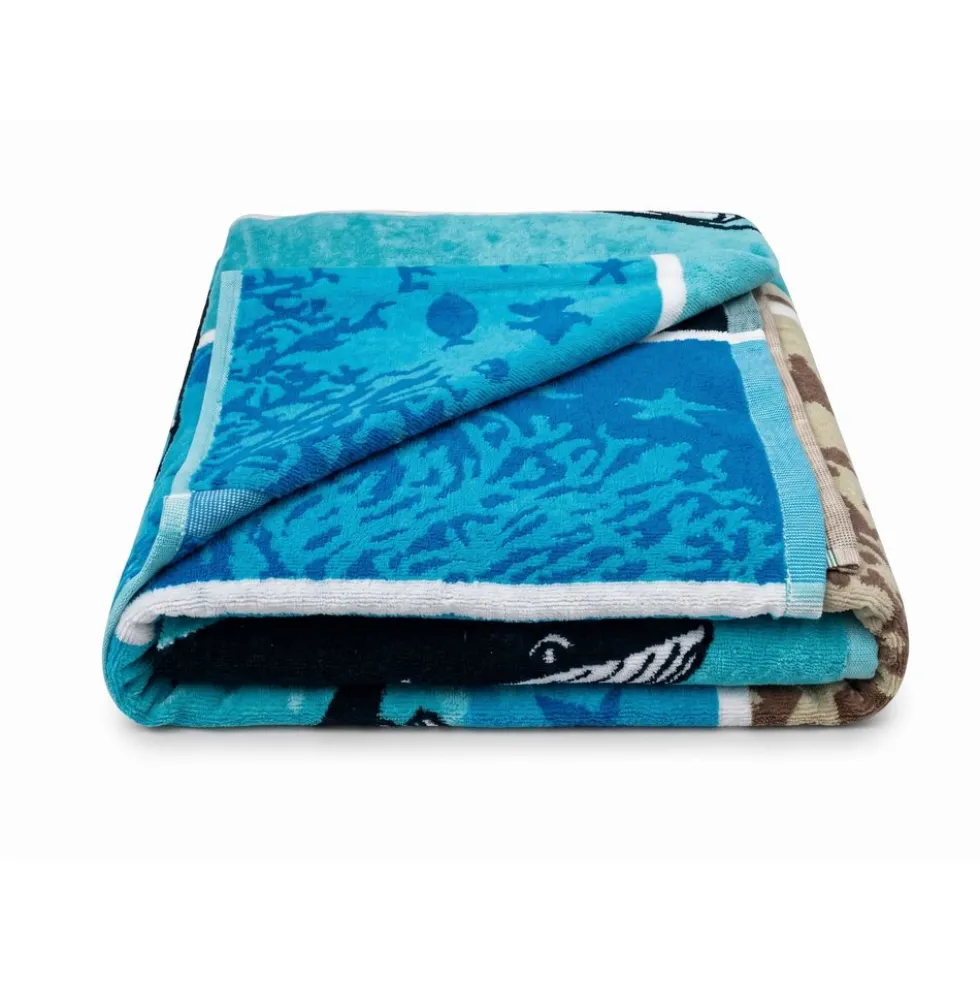 Telo Mare Spugna Jacquard Dolphin Jump Turchese 90x165