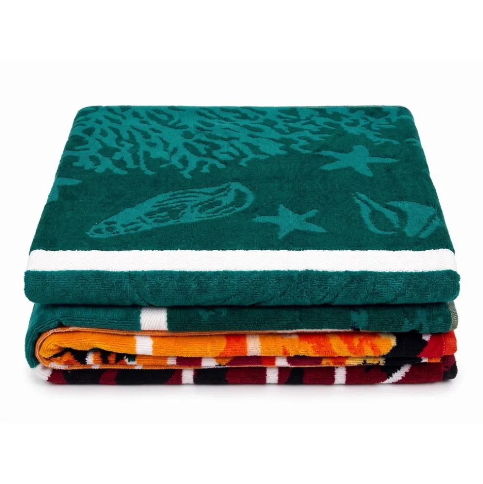 Telo Mare Spugna Jacquard Dolphin Jump Rosso 90x165