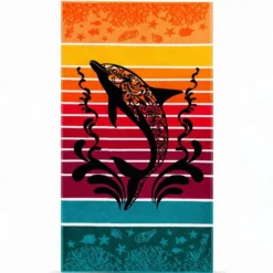 Telo Mare Spugna Jacquard Dolphin Jump Rosso 90x165