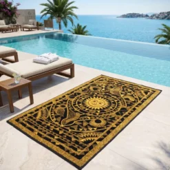 Telo Mare Spugna Jacquard Puhet Nero Ocra 90x165