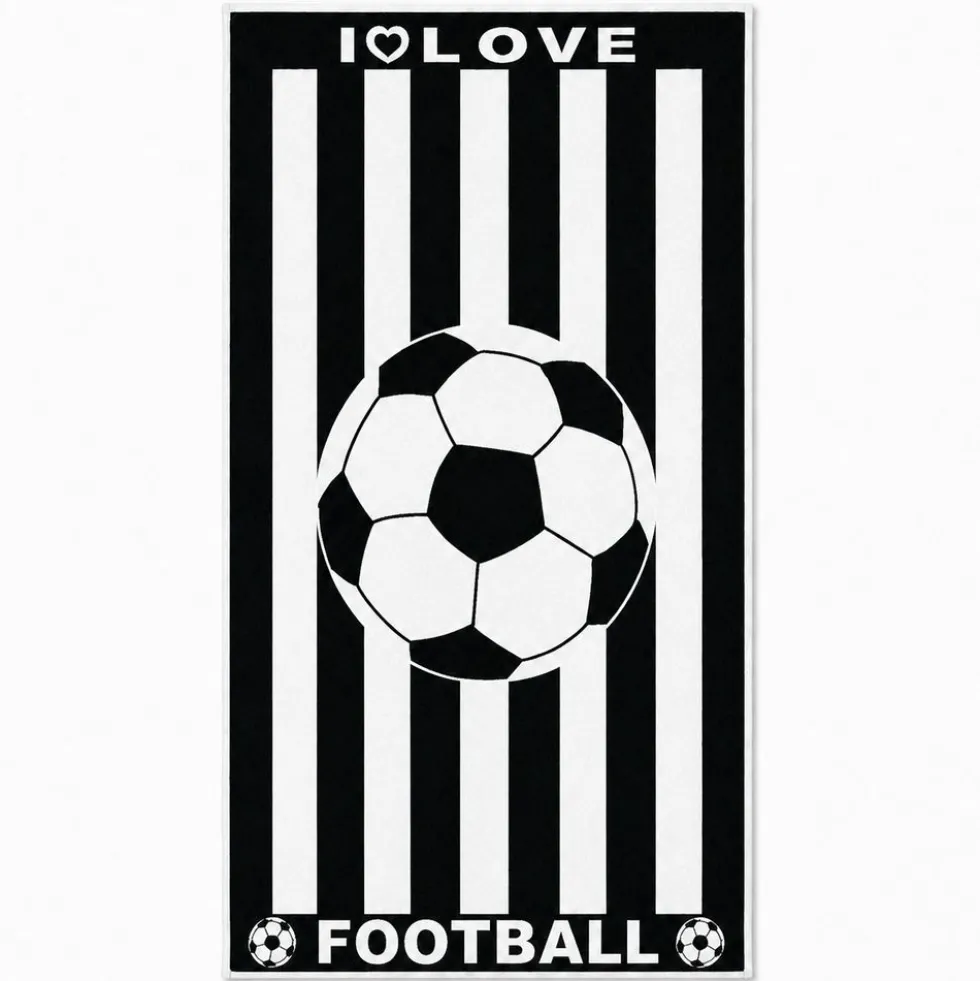 Telo Mare Spugna Velour Calcio Bianco e Nero 90 x 165