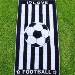 Telo Mare Spugna Velour Calcio Bianco e Nero 90 x 165