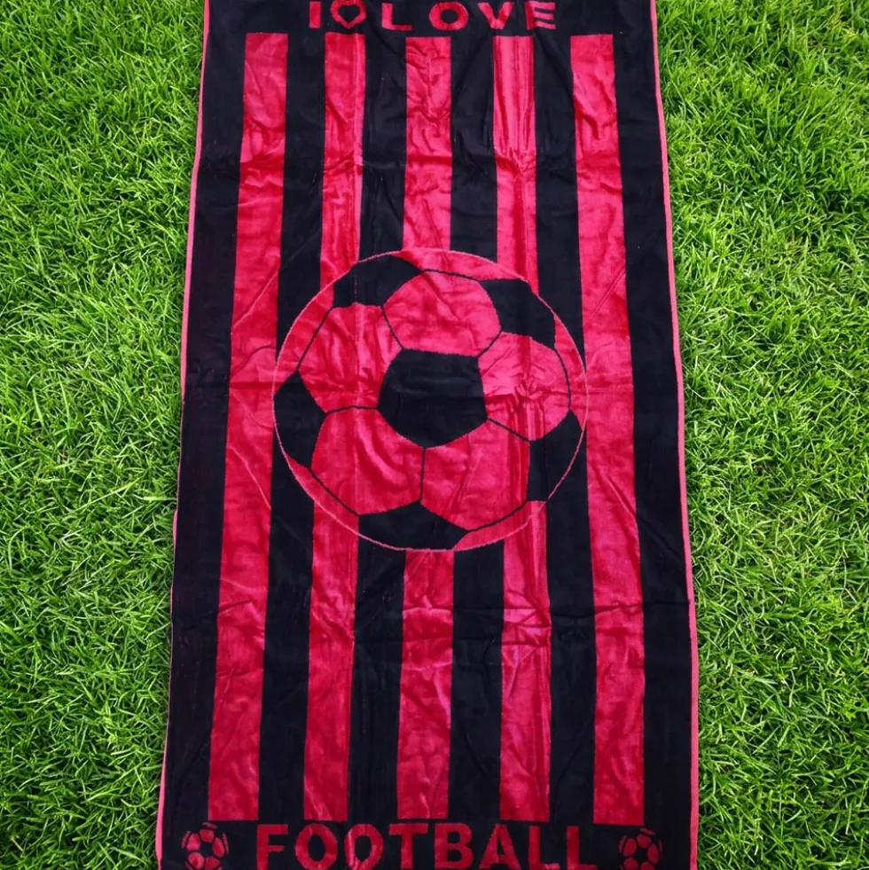 Telo Mare Spugna Velour Calcio Rosso e Nero 90 x 165