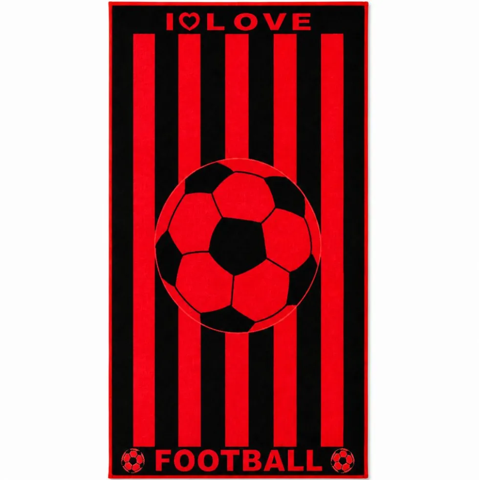 Telo Mare Spugna Velour Calcio Rosso e Nero 90 x 165
