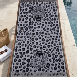 Telo Mare Spugna Velour Felino Grigio 90 x 165