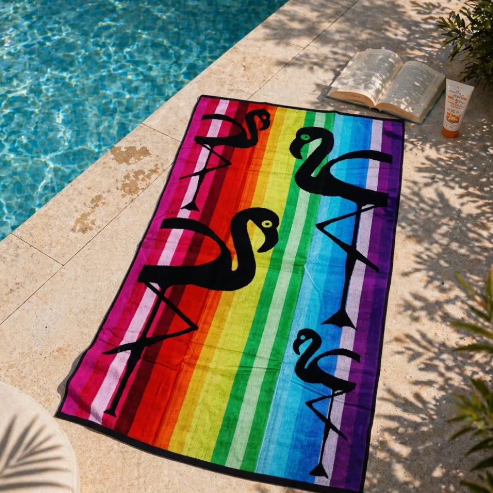Telo Mare Spugna Velour Flamingo Multicolor 90 x 165