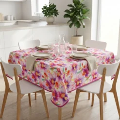 Tovaglia Antimacchia Hydro Flowers Disegno 3 Orchidee gialle rosa 140 x 140