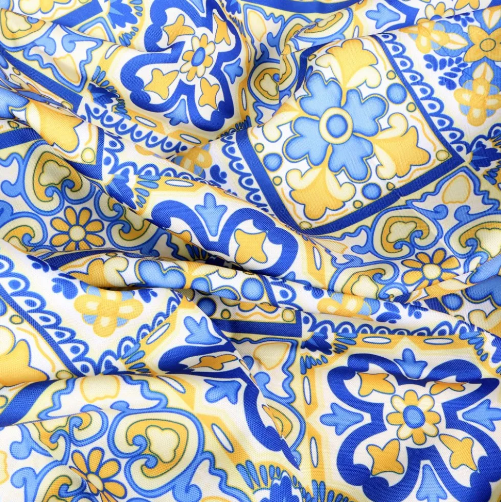 Tovaglia Antimacchia Hydro Maiolica Disegno 3 Blu Giallo 140 x 140