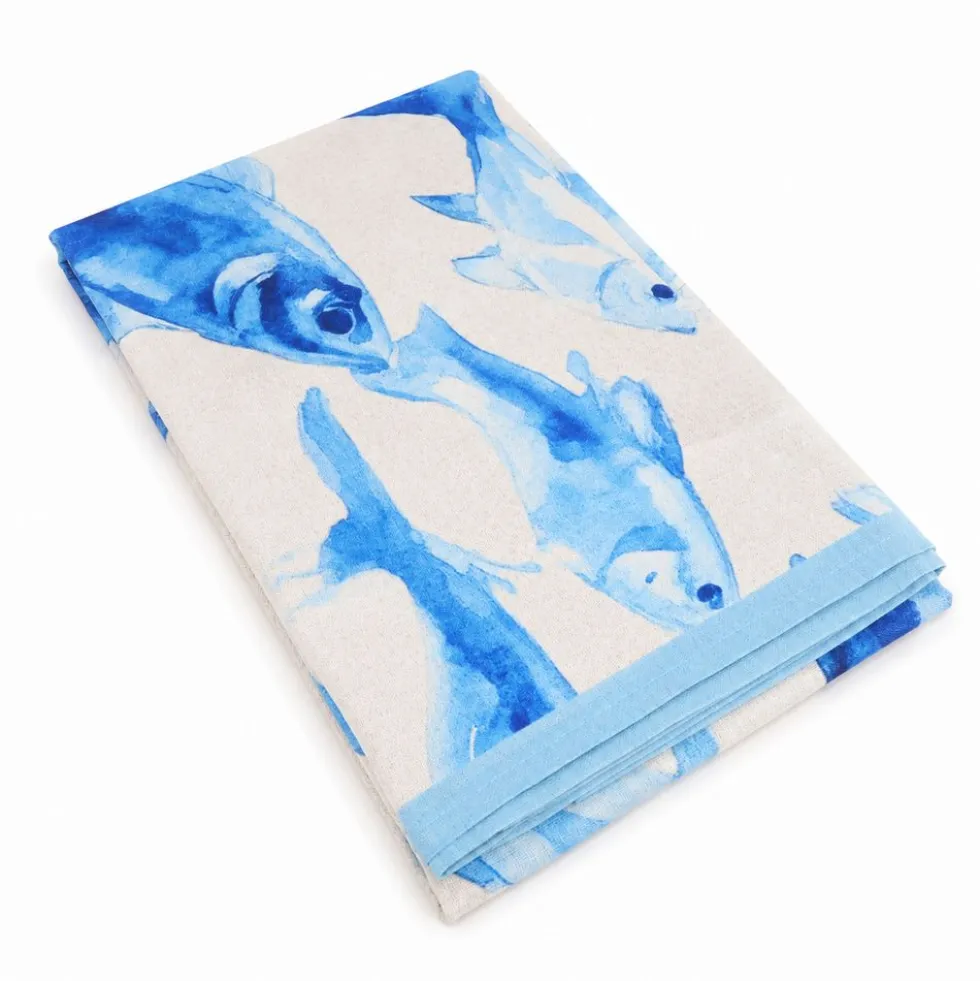 Tovaglia antimacchia Kiki Mare Pesci Azzurri Piccoli 140x180