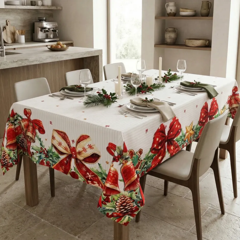 Tovaglia antimacchia Kiki XMAS Fiocchi e Campane 140 x 240
