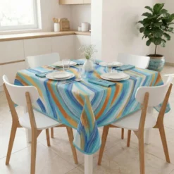 Tovaglia Antimacchia Splash Astratto Onda azzurra 140 x 140